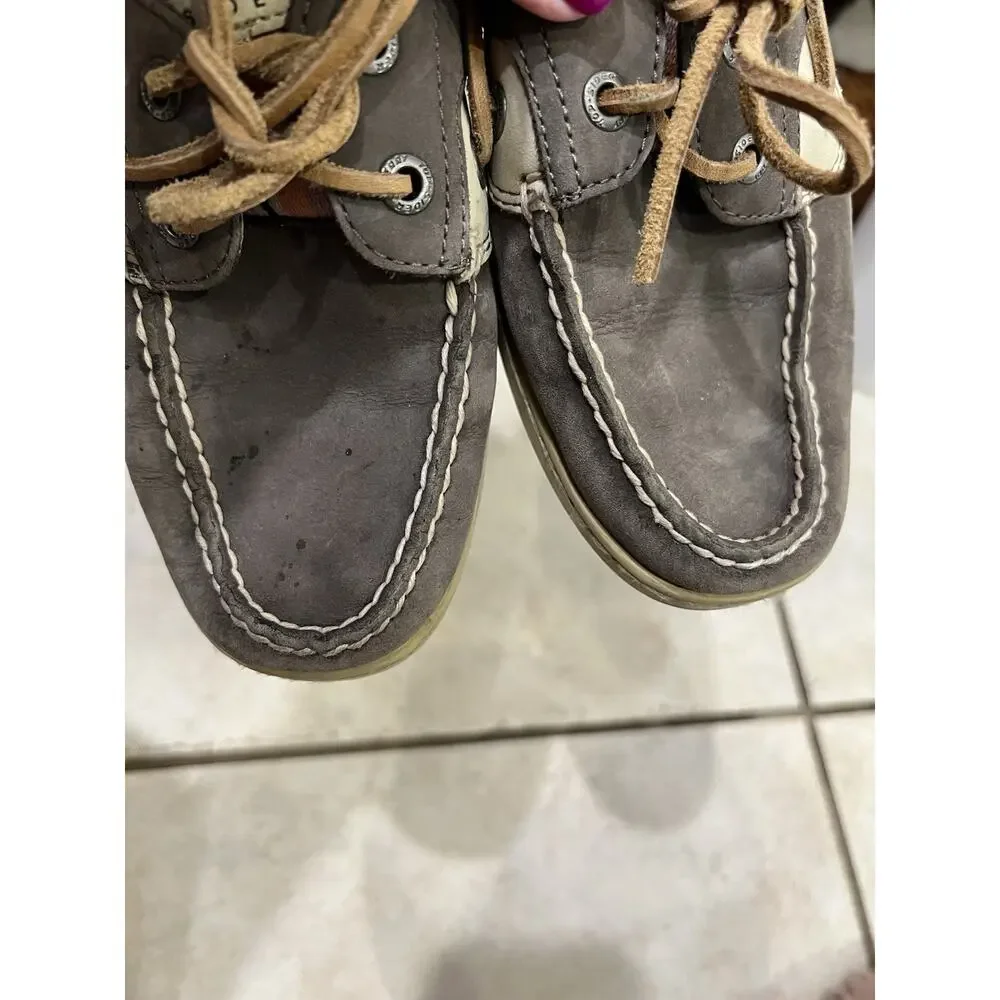 Sperry Topsider Gray Leather Lace Up Boat Shoes Sz 7.5